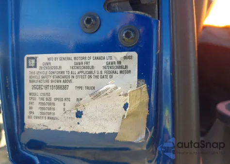 2003 Chevrolet Silverado 1500 Ls from USA, damaged, VIN 2GCEC19T131368387